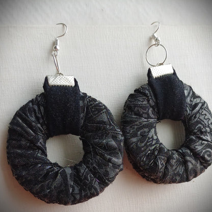 Black Beauty ReviveWeave Hoops - Ecofriendly Earrings Upcycled Jewelry