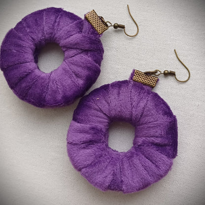 Purple Velvet Antique ReviveWeave Hoops - Ecofriendly Earrings Upcycled Jewelry