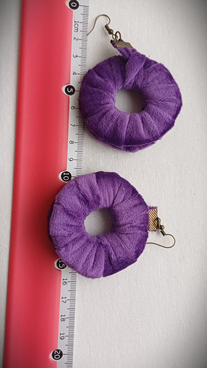 Purple Velvet Antique ReviveWeave Hoops - Ecofriendly Earrings Upcycled Jewelry