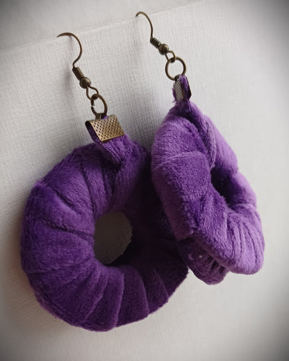 Purple Velvet Antique ReviveWeave Hoops - Ecofriendly Earrings Upcycled Jewelry