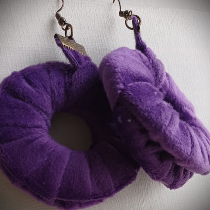 Purple Velvet Antique ReviveWeave Hoops - Ecofriendly Earrings Upcycled Jewelry