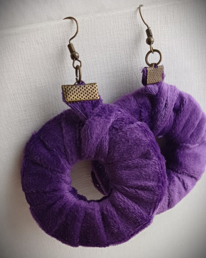 Purple Velvet Antique ReviveWeave Hoops - Ecofriendly Earrings Upcycled Jewelry