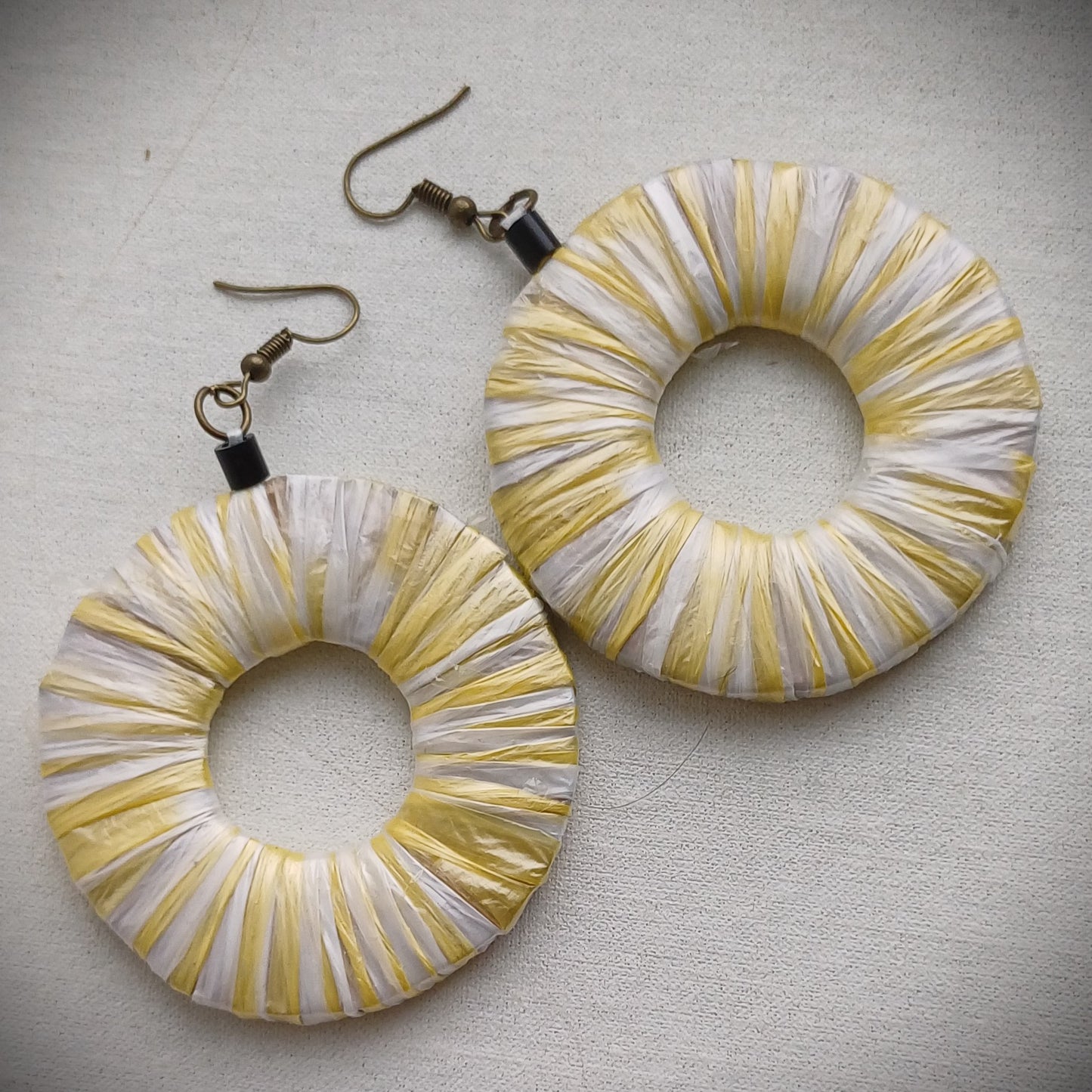 PungaGlow Yellow Zebra Hoops - Eco Friendly Earrings Upcycled Jewelry