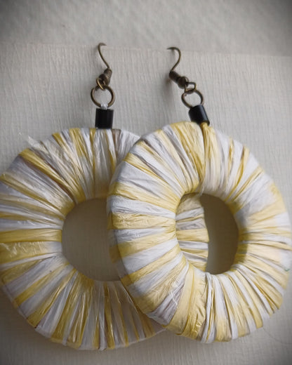 PungaGlow Yellow Zebra Hoops - Eco Friendly Earrings Upcycled Jewelry