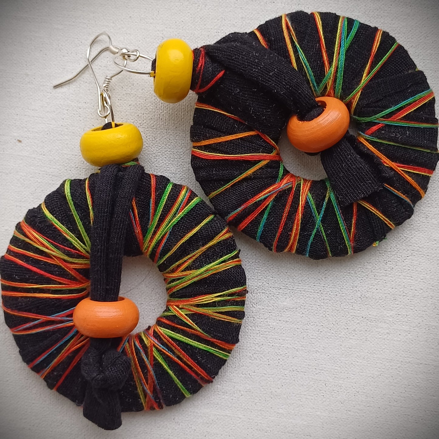 Black Rainbow ReviveWeave Hoops - Ecofriendly Earrings Upcycled Jewelry