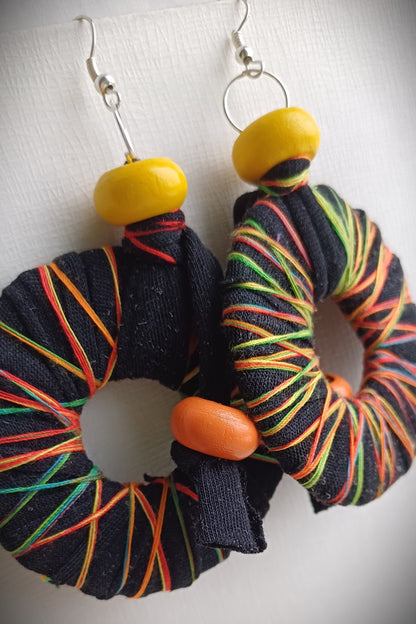Black Rainbow ReviveWeave Hoops - Ecofriendly Earrings Upcycled Jewelry