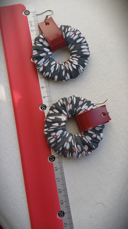 Gray Flowery Ecofriendly Earrings ReviveWeave Hoops Upcycled Jewelry