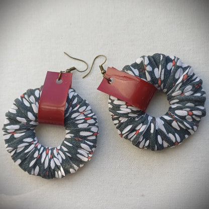 Gray Flowery Ecofriendly Earrings ReviveWeave Hoops Upcycled Jewelry