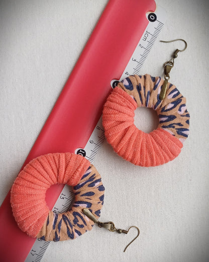 Peach Fuzz Animal Print ReviveWeave Ecofriendly Earrings Upcycled Jewelry