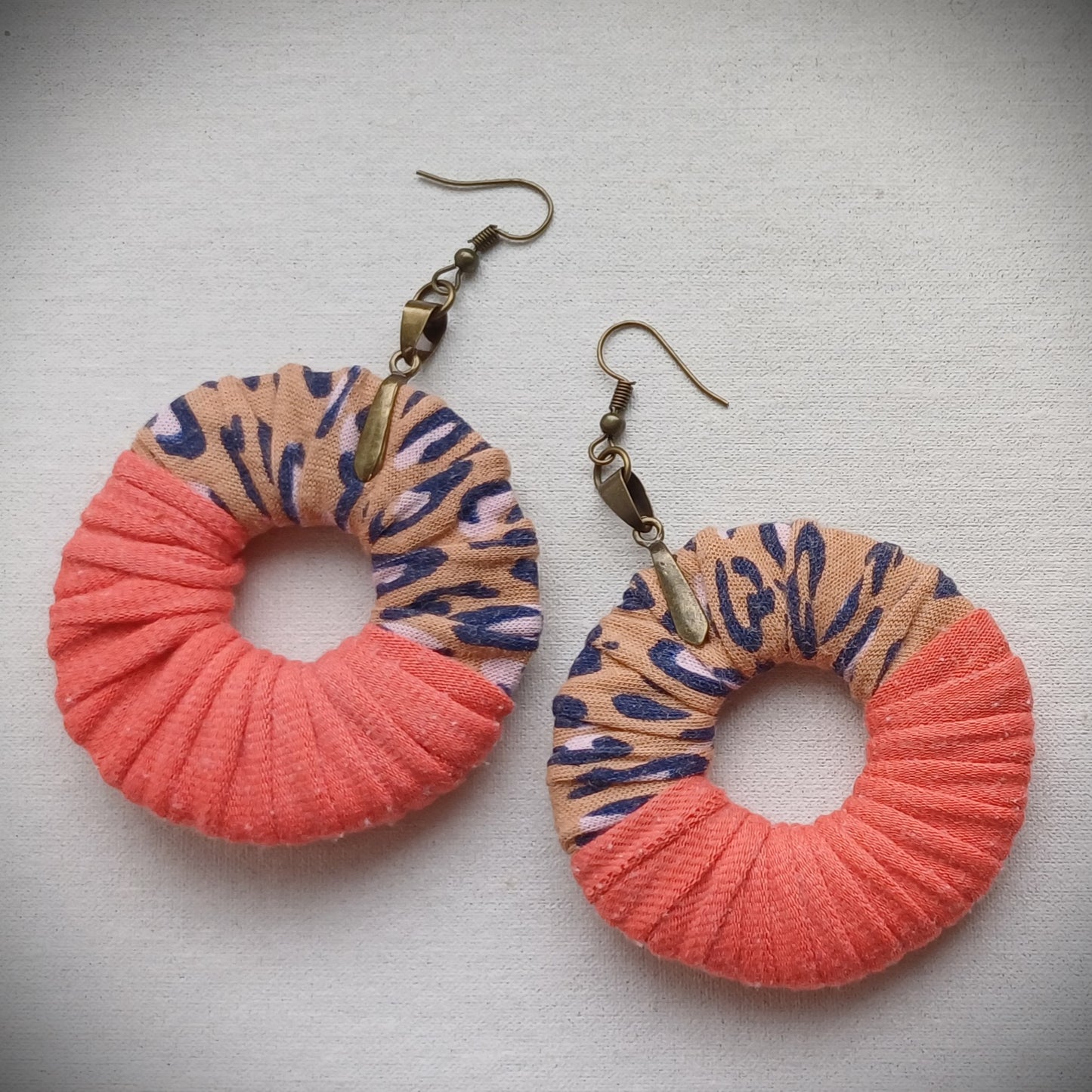 Peach Fuzz Animal Print ReviveWeave Ecofriendly Earrings Upcycled Jewelry