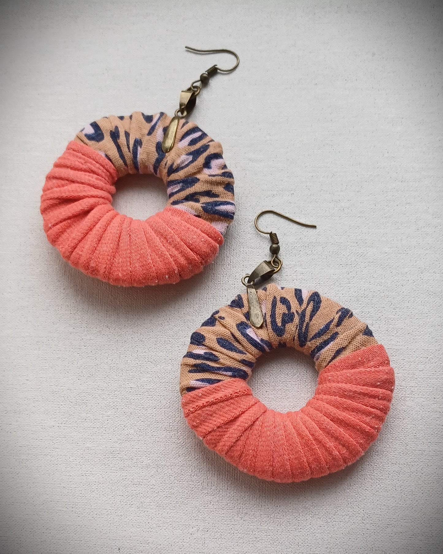 Peach Fuzz Animal Print ReviveWeave Ecofriendly Earrings Upcycled Jewelry