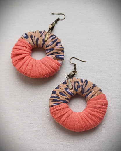 Peach Fuzz Animal Print ReviveWeave Ecofriendly Earrings Upcycled Jewelry