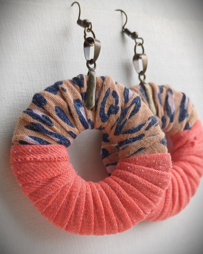 Peach Fuzz Animal Print ReviveWeave Ecofriendly Earrings Upcycled Jewelry