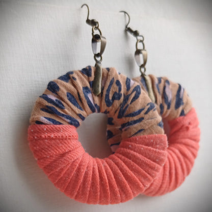 Peach Fuzz Animal Print ReviveWeave Ecofriendly Earrings Upcycled Jewelry