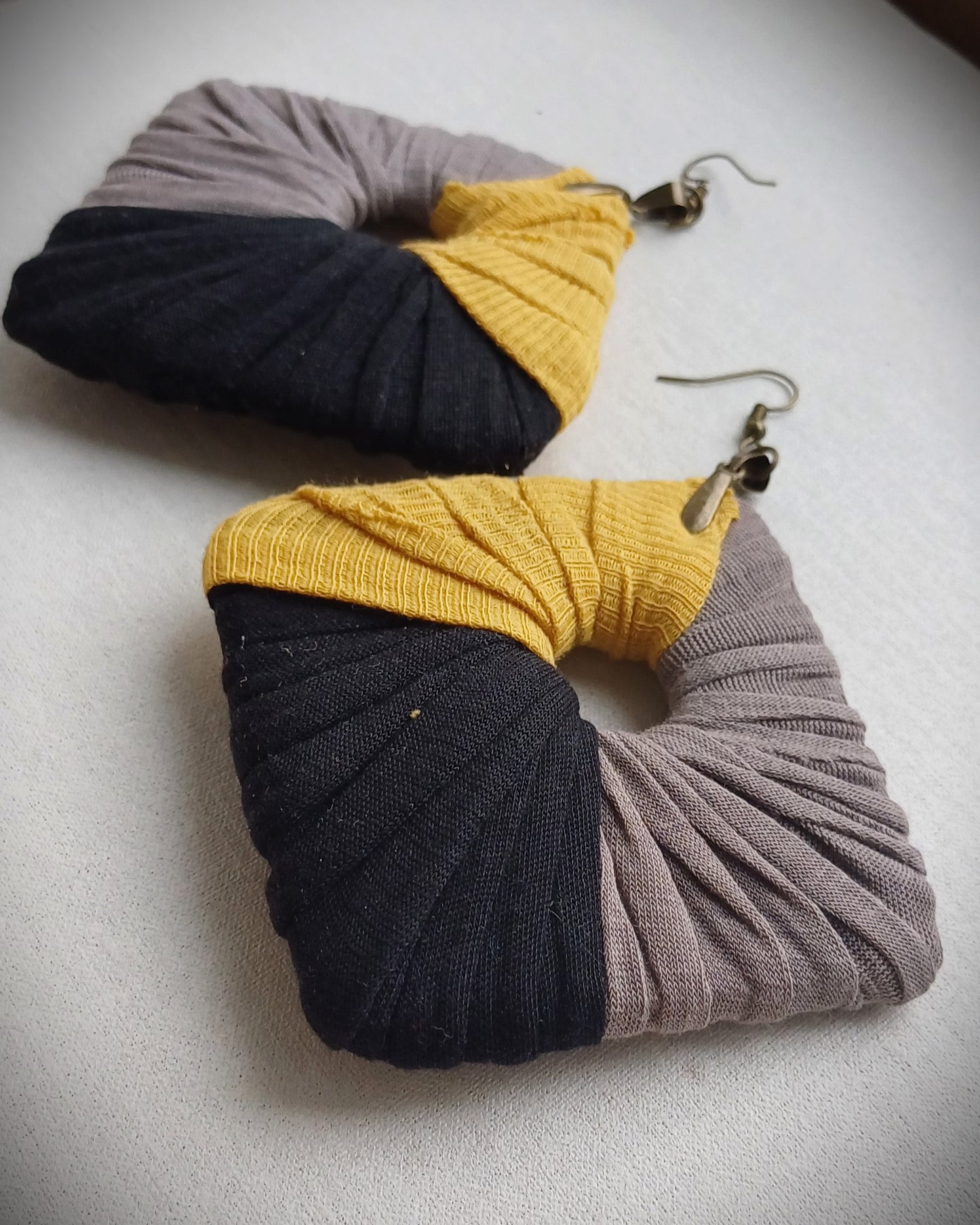 Gray, Black and Yellow Ecofriendly Earrings ReviveWeave Jumbo Squares Upcycled Jewelry