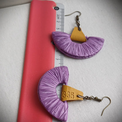 Purple and Yellow Ecofriendly Earrings From Upcycled Plastic Bags for Sustainable Fashion