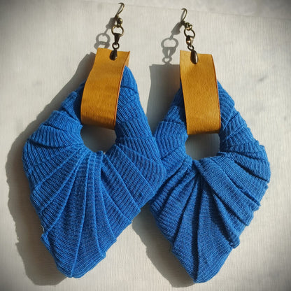 Blue and Yellow Ecofriendly Earrings Jumbo Rhombus Upcycled Jewelry