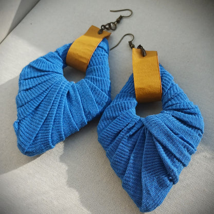 Blue and Yellow Ecofriendly Earrings Jumbo Rhombus Upcycled Jewelry