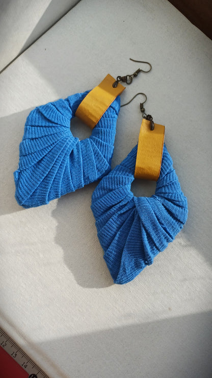 Blue and Yellow Ecofriendly Earrings Jumbo Rhombus Upcycled Jewelry