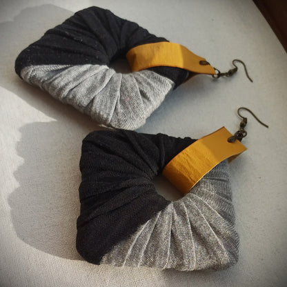 Black and Yellow Ecofriendly Earrings ReviveWeave Jumbo Squares Upcycled Jewelry