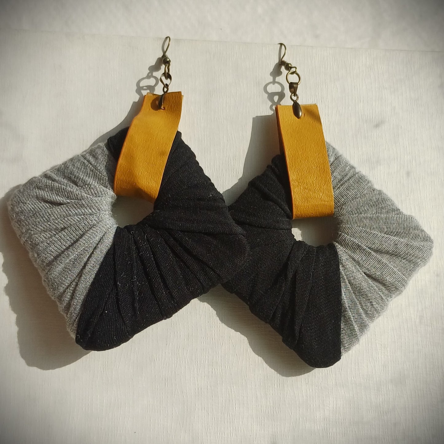 Black and Yellow Ecofriendly Earrings ReviveWeave Jumbo Squares Upcycled Jewelry