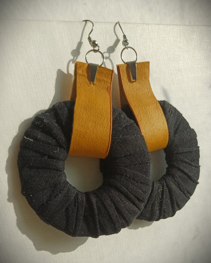 Black and Yellow Ecofriendly Earrings ReviveWeave Clean Contrast Hoops Upcycled Jewelry