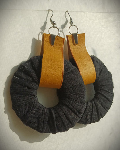 Black and Yellow Ecofriendly Earrings ReviveWeave Clean Contrast Hoops Upcycled Jewelry