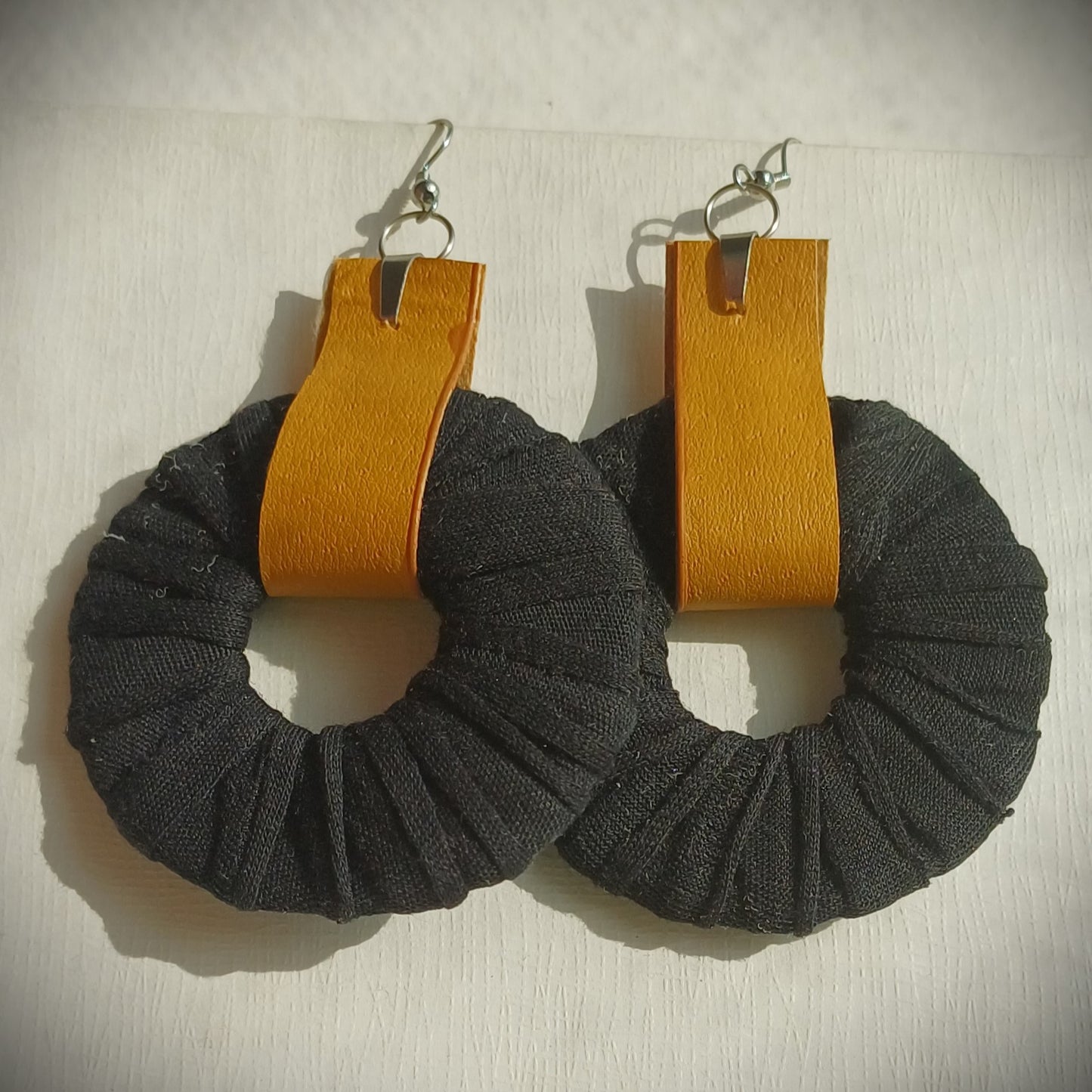 Black and Yellow Ecofriendly Earrings ReviveWeave Clean Contrast Hoops Upcycled Jewelry