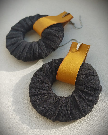 Black and Yellow Ecofriendly Earrings ReviveWeave Clean Contrast Hoops Upcycled Jewelry