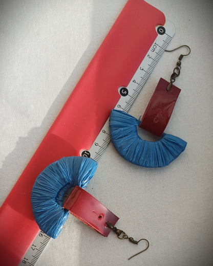 Blue and Red Ecofriendly Earrings From Upcycled Plastic Bags for Sustainable Fashion