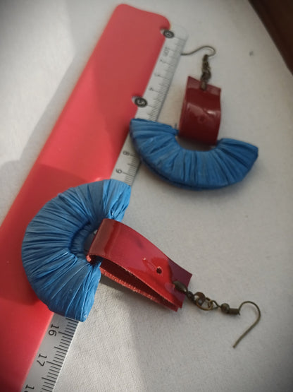 Blue and Red Ecofriendly Earrings From Upcycled Plastic Bags for Sustainable Fashion