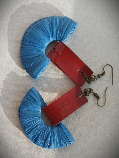 Blue and Red Ecofriendly Earrings From Upcycled Plastic Bags for Sustainable Fashion