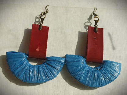 Blue and Red Ecofriendly Earrings From Upcycled Plastic Bags for Sustainable Fashion