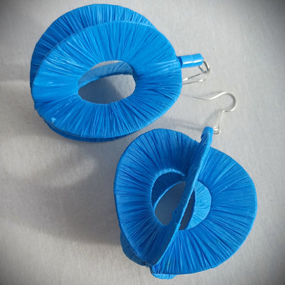 5D Electric Blue Hoops PungaGlow Eco Earrings Upcycled Jewelry