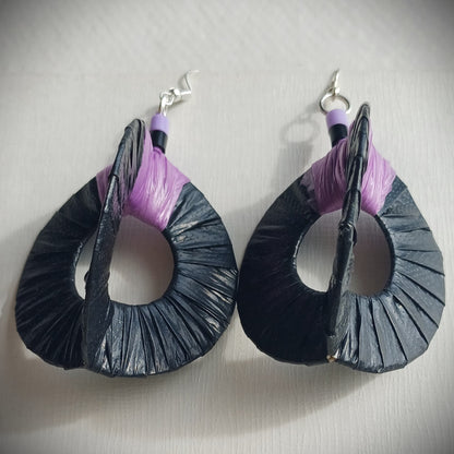 3D Black Earrings PungaGlow Eco Upcycled Jewelry