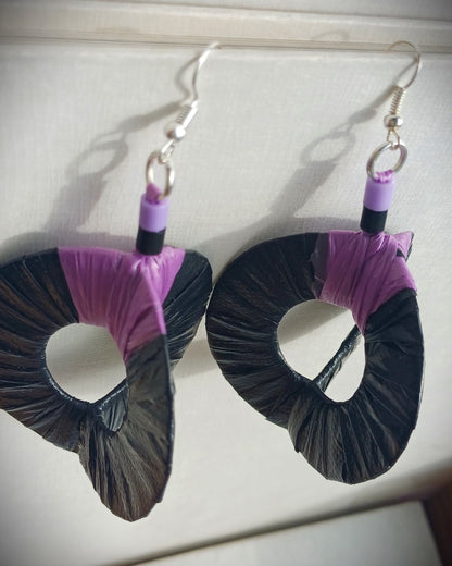 3D Black Earrings PungaGlow Eco Upcycled Jewelry