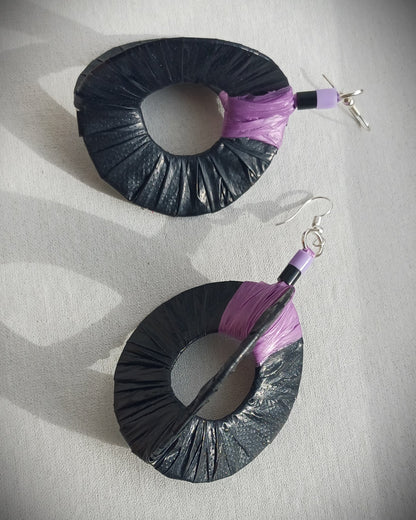 3D Black Earrings PungaGlow Eco Upcycled Jewelry