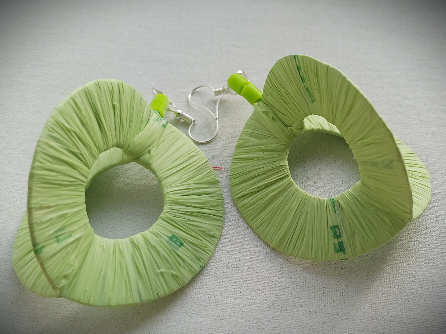 3D Lime Green Hoops PungaGlow Eco Earrings Upcycled Jewelry