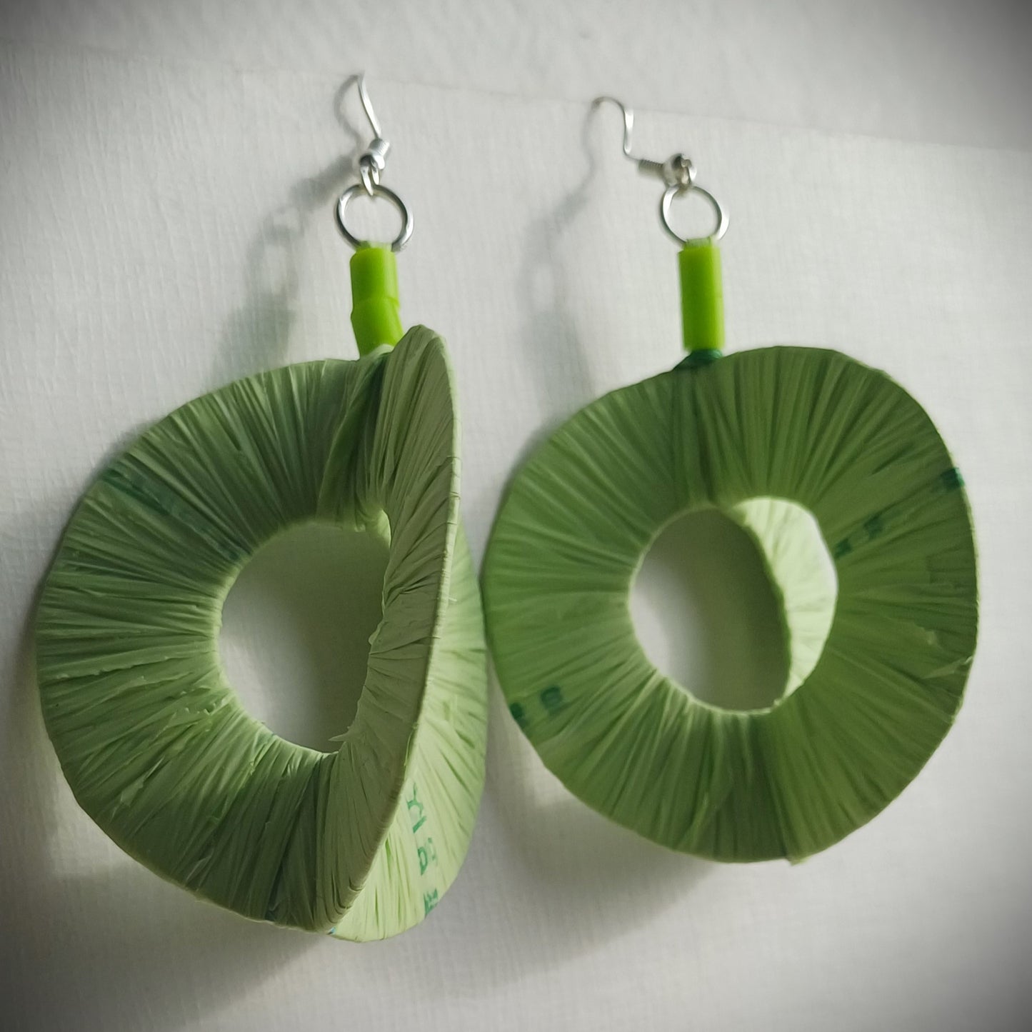 3D Lime Green Hoops PungaGlow Eco Earrings Upcycled Jewelry