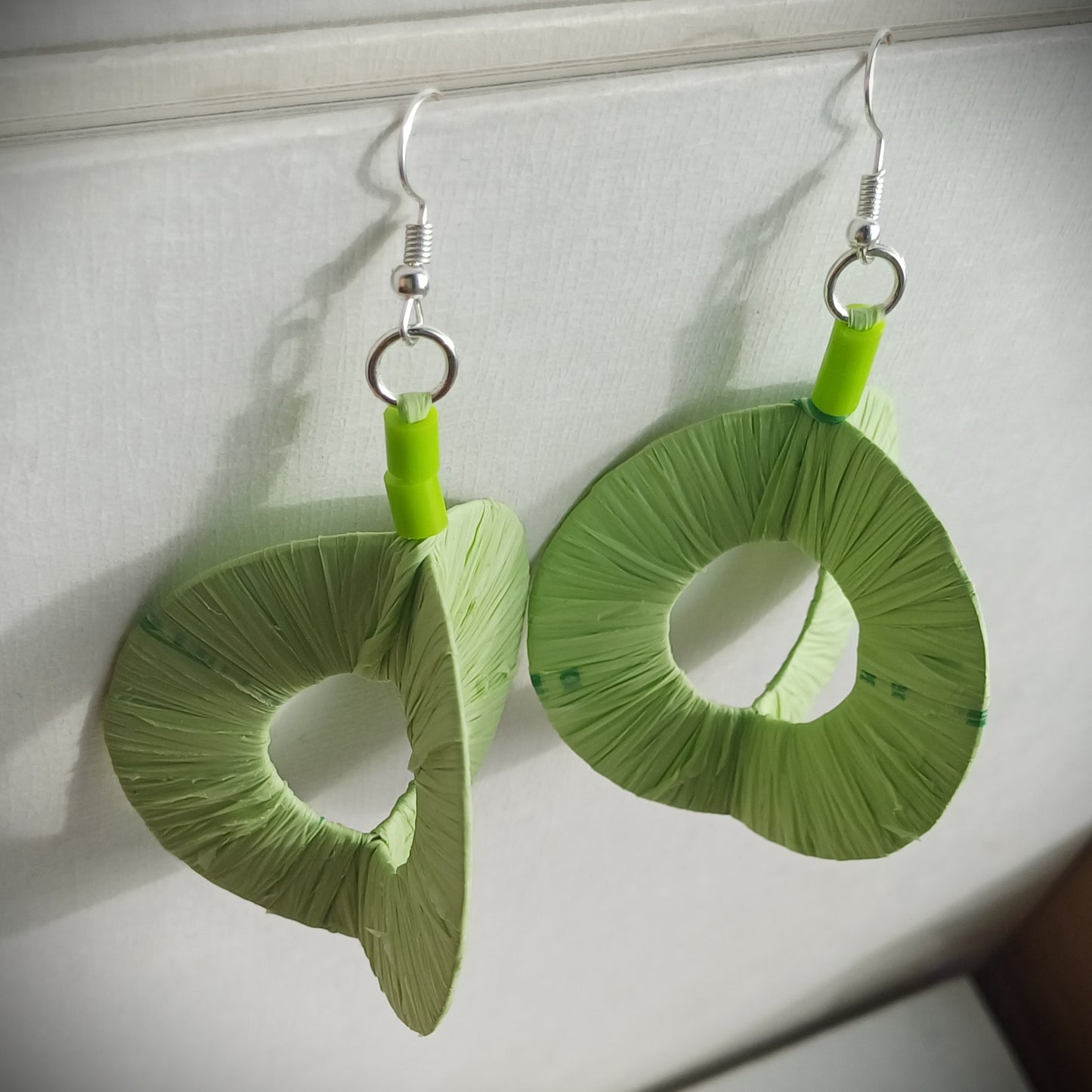 3D Lime Green Hoops PungaGlow Eco Earrings Upcycled Jewelry