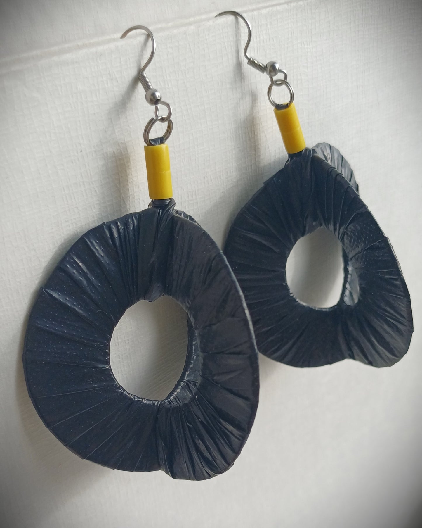 3D Black Earrings PungaGlow Eco Upcycled Jewelry