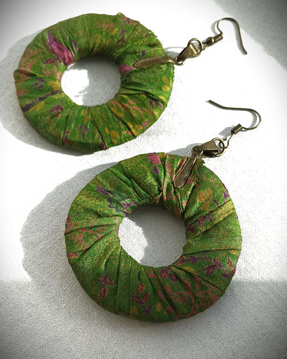 Silky Green ReviveWeave Hoops - Ecofriendly Earrings Upcycled Jewelry