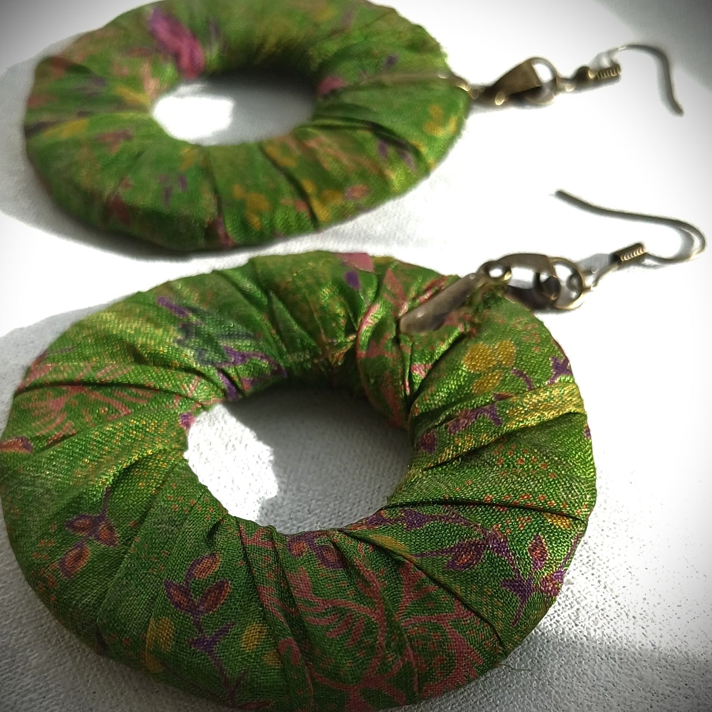 Silky Green ReviveWeave Hoops - Ecofriendly Earrings Upcycled Jewelry