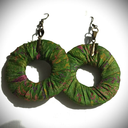 Silky Green ReviveWeave Hoops - Ecofriendly Earrings Upcycled Jewelry