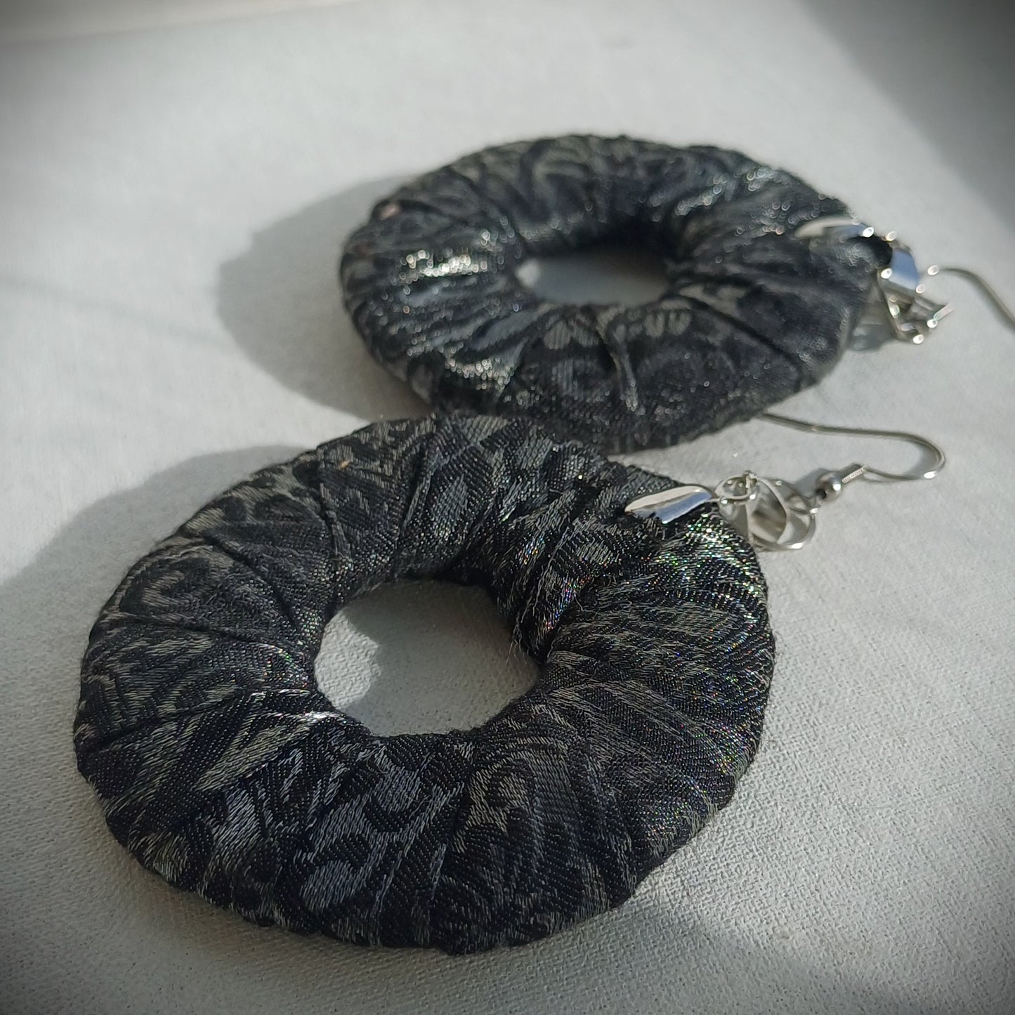 Black Sillver ReviveWeave Hoops - Ecofriendly Earrings Upcycled Jewelry