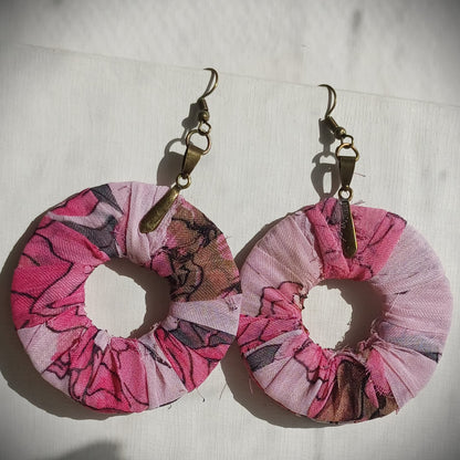 Spring Flower ReviveWeave Hoops - Ecofriendly Earrings Upcycled Jewelry