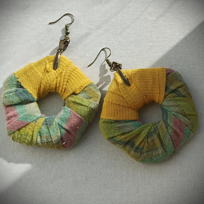 Green Sunny ReviveWeave PentaHoops - Ecofriendly Earrings Upcycled Jewelry