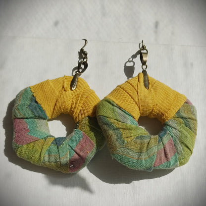 Green Sunny ReviveWeave PentaHoops - Ecofriendly Earrings Upcycled Jewelry