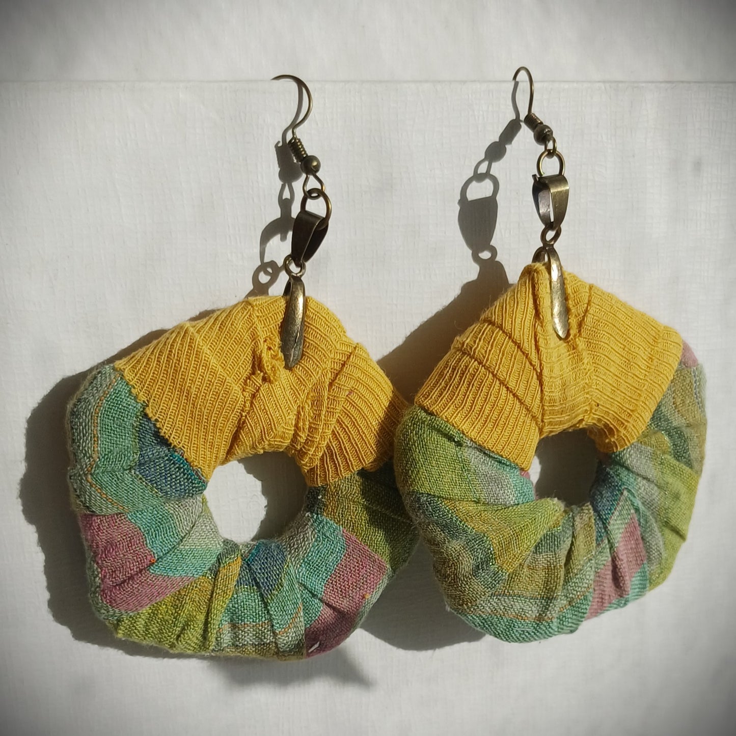 Green Sunny ReviveWeave PentaHoops - Ecofriendly Earrings Upcycled Jewelry