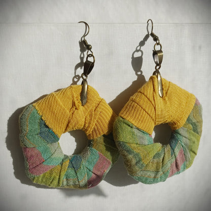 Green Sunny ReviveWeave PentaHoops - Ecofriendly Earrings Upcycled Jewelry